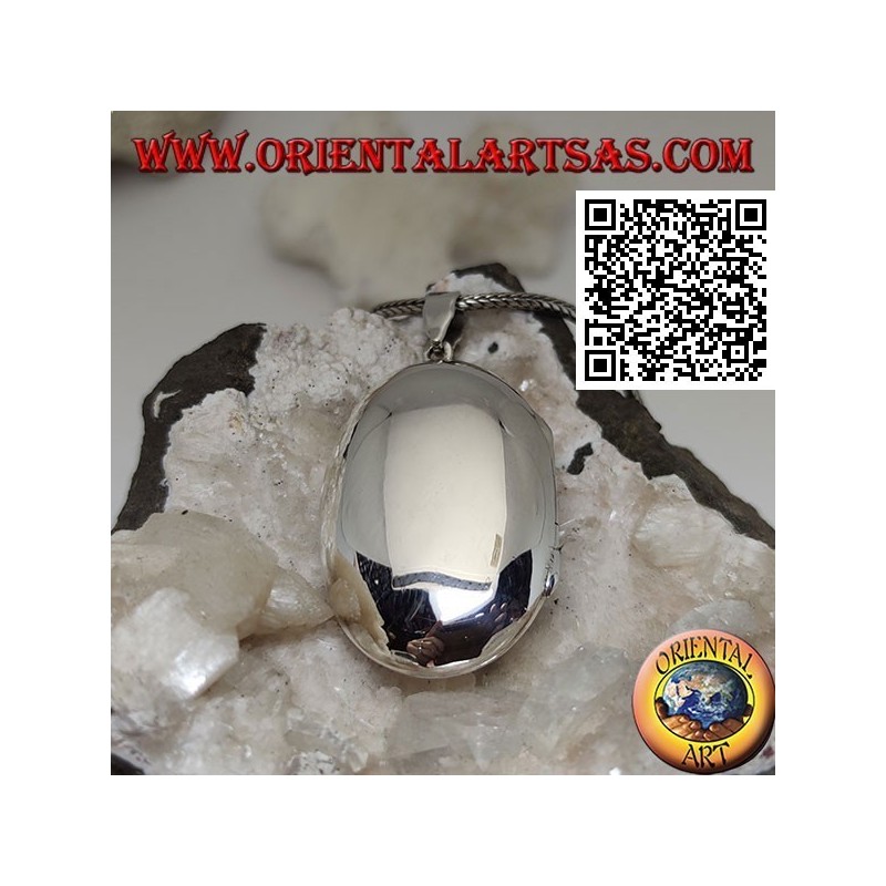 Ciondolo portafoto in argento liscio ovale bombato (36*24)