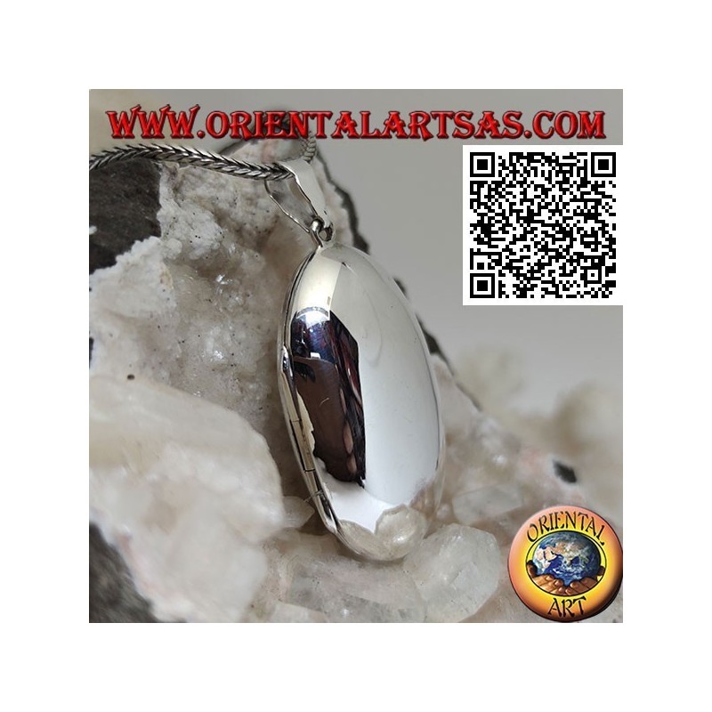 Rounded oval smooth silver photo frame pendant (36 * 24)