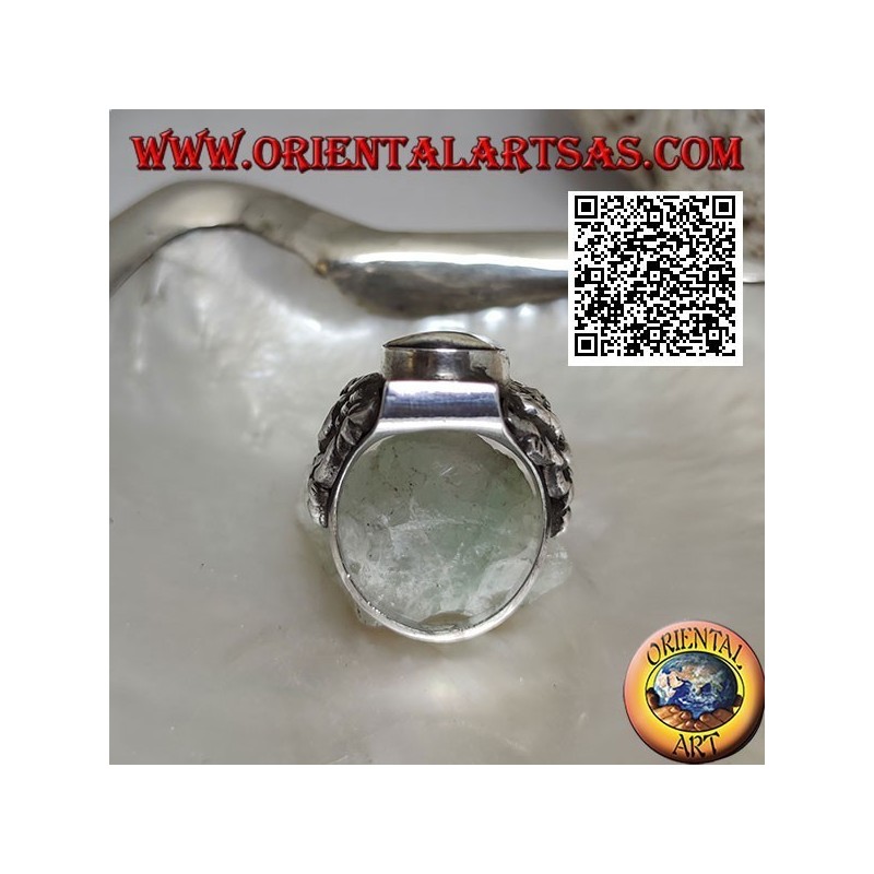 Anello in argento con agata Dzi tibetana antica del 900 su montatura nepalese con drago in rilievo sui lati