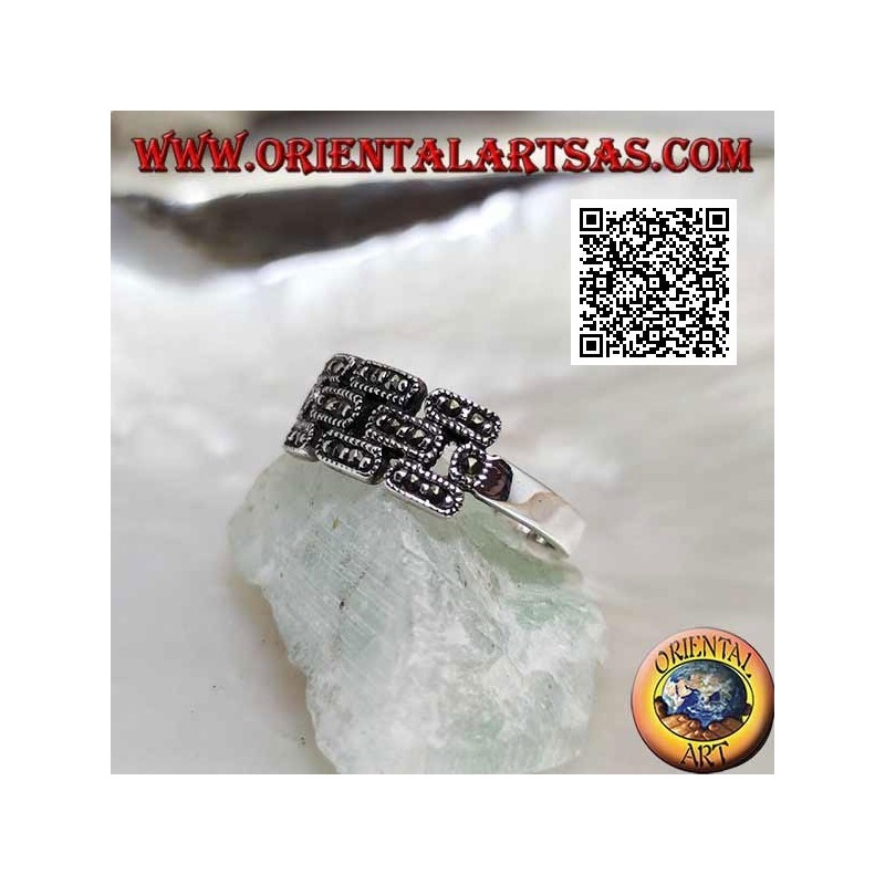 Bague en argent en forme de mur de briques parsemé de marcassite