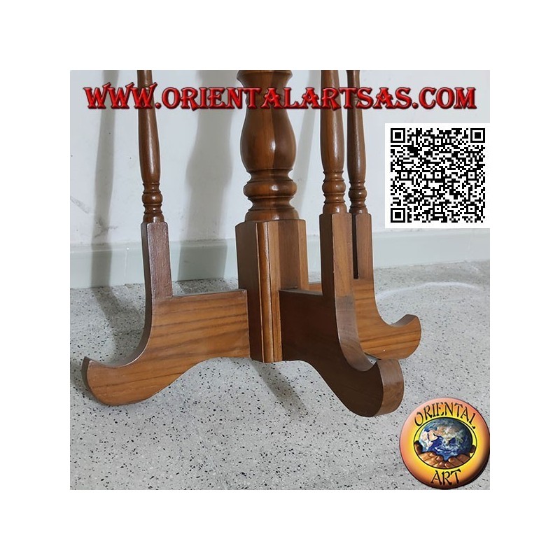 Tavolo consolle a mezzaluna con decoro floreale traforato in legno di teak realizzato a mano