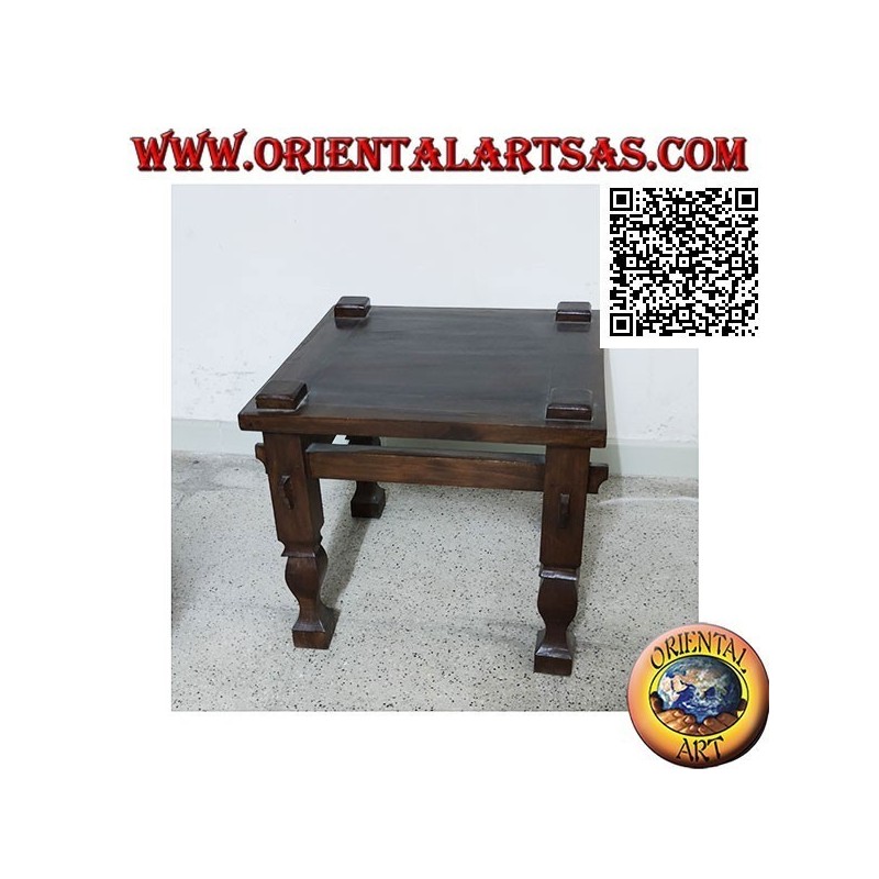Tavolino basso da salotto in stile primitivo in legno massiccio di teak (50*50)