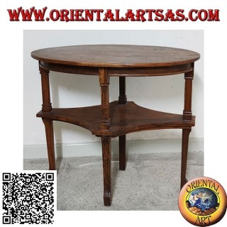 Oval two-tier coffee table in handmade teak wood (77cm x 47cm)