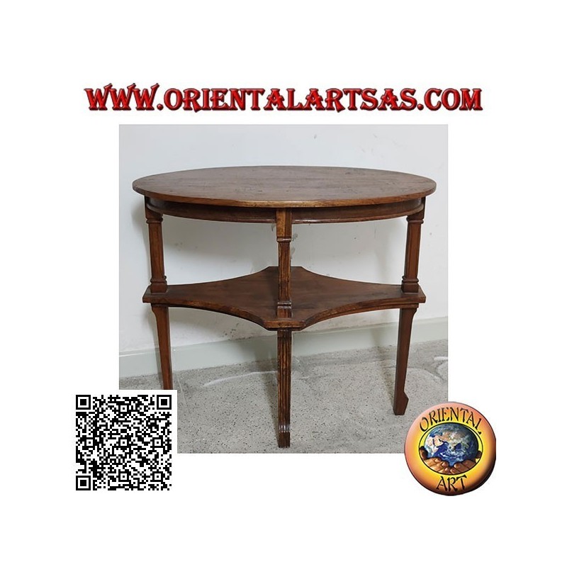 Mesa de centro ovalada de dos niveles en madera de teca hecha a mano (77 cm x 47 cm)