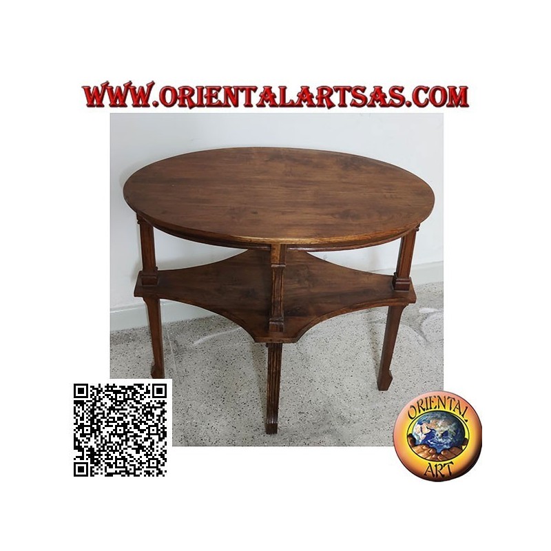 Table basse ovale à deux niveaux en bois de teck fait main (77cm x 47cm)