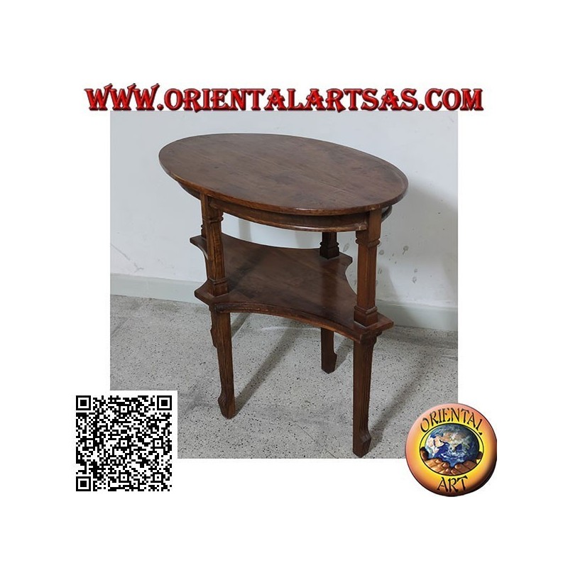 Tavolino ovale da salotto a due piani in legno di teak fatto a mano (77cm x 47cm)