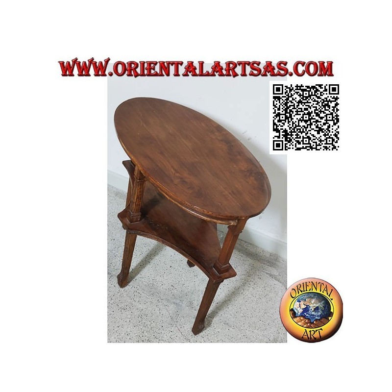 Table basse ovale à deux niveaux en bois de teck fait main (77cm x 47cm)
