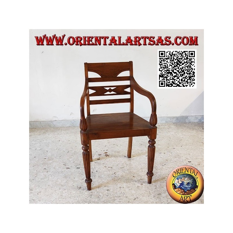 Poltrona in stile raffles con fondo in legno, in legno di teak 