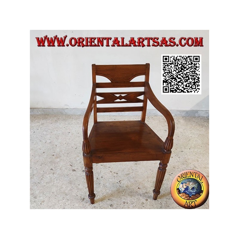 Fauteuil de style Raffles avec fond en bois, en bois de teck