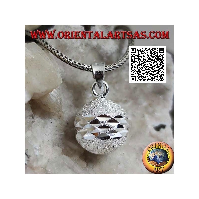 "Call of the Angels" sandblasted silver pendant cut by double diamond band (Ø 16mm.)