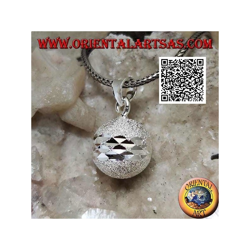 "Call of the Angels" sandblasted silver pendant cut by double diamond band (Ø 16mm.)