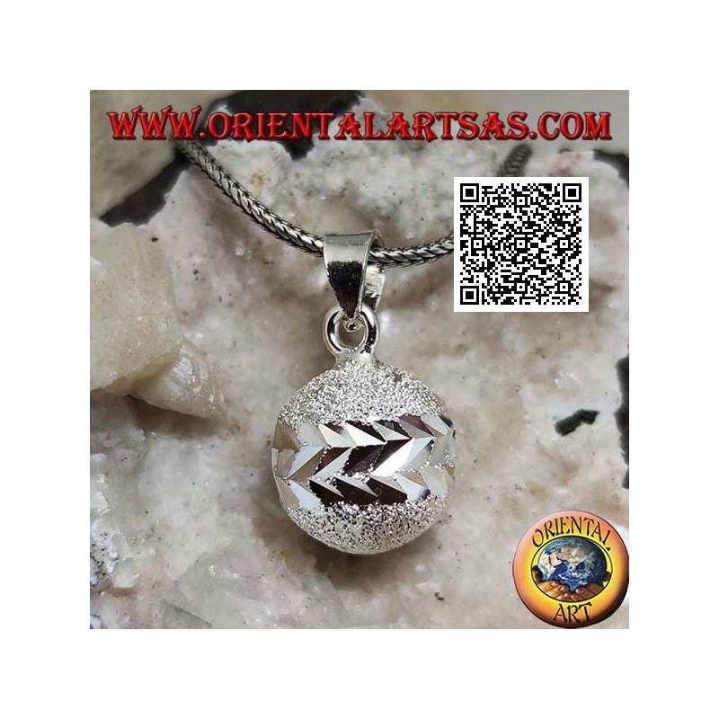 "Call of the Angels" sandblasted silver pendant cut by double diamond band (Ø 16mm.)