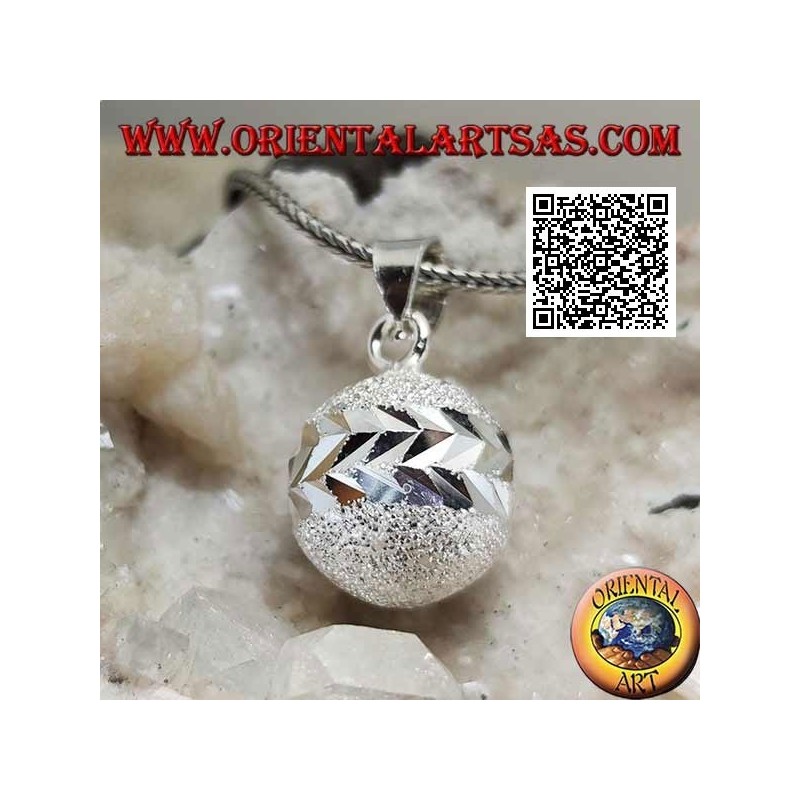 "Call of the Angels" sandblasted silver pendant cut by double diamond band (Ø 16mm.)