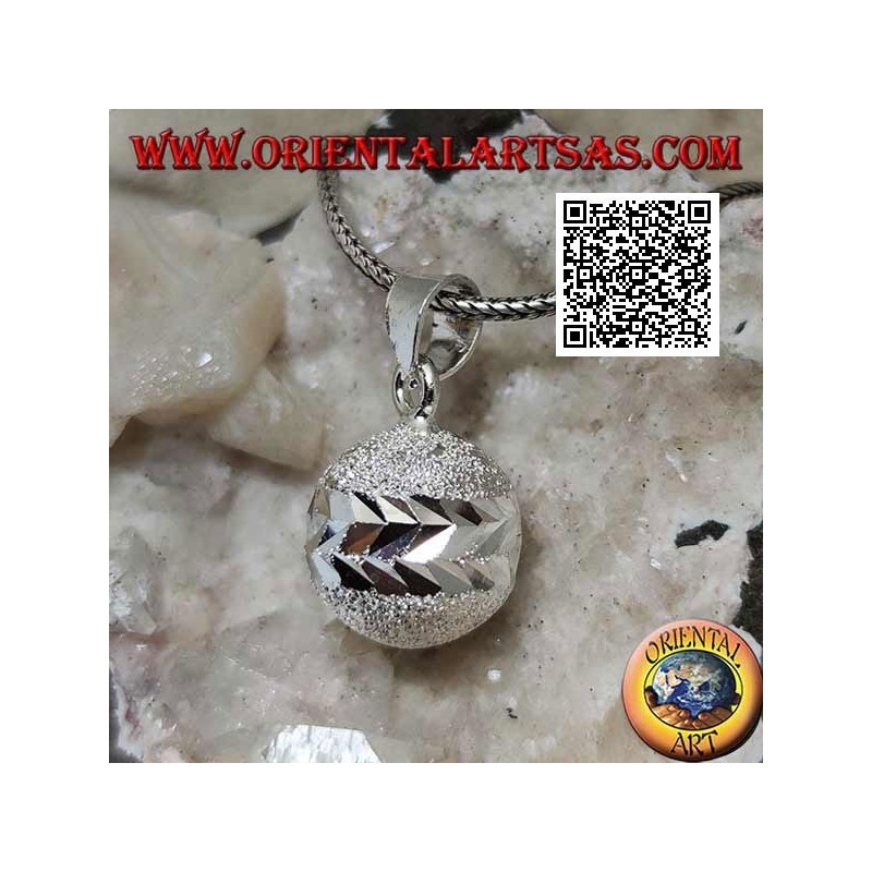 Colgante de plata pulida con chorro de arena "Call of the Angels" cortado con doble banda de diamantes (Ø 16mm.)