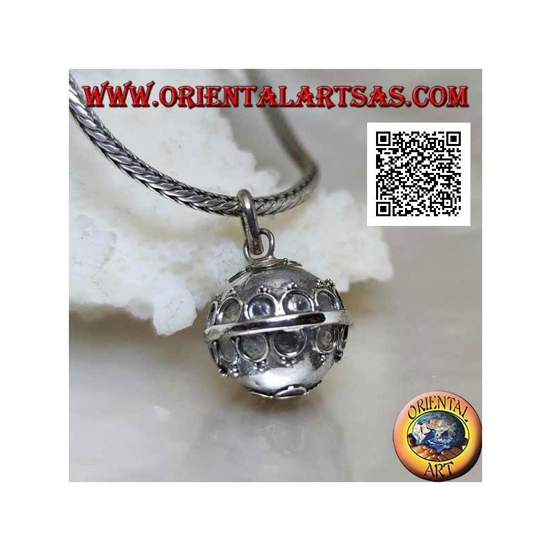 Ciondolo in argento "Chiama Angeli" con cerchietti in rilievo (Ø 13mm.)