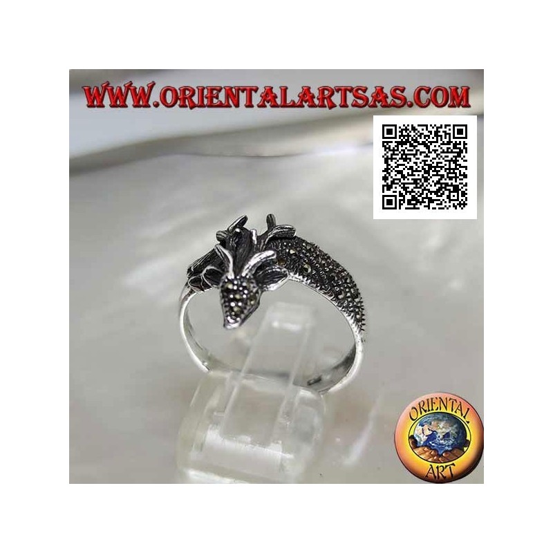 Anello in argento a forma di cervo reale tempestato di marcassite
