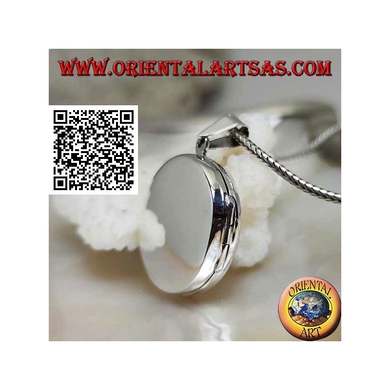 Pendentif cadre photo en argent rond plat lisse (25 mm.)