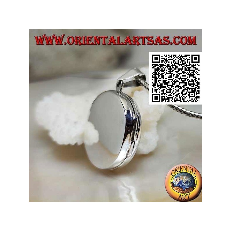 Photo frame pendant in smooth flat round silver (25 mm.)
