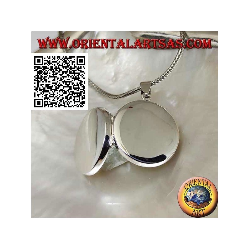 Pendentif cadre photo en argent rond plat lisse (25 mm.)