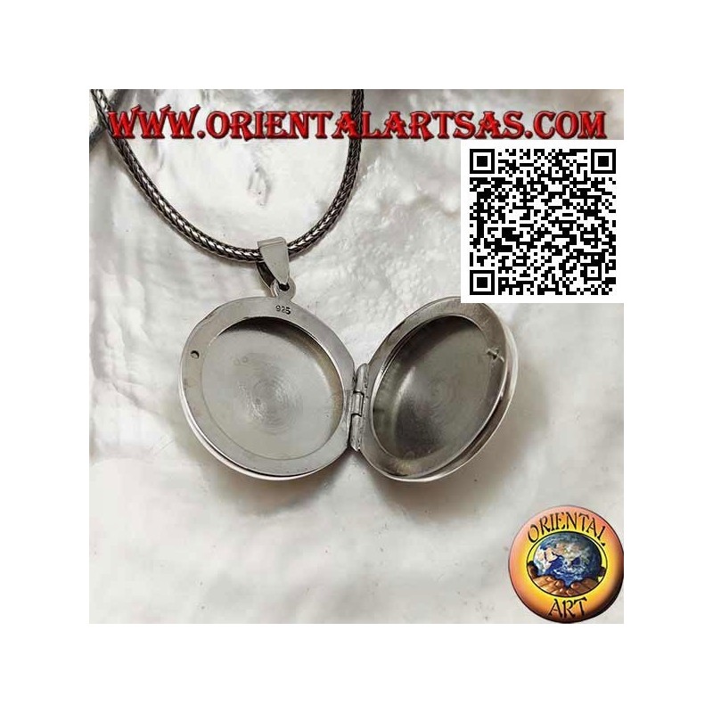 Pendentif cadre photo en argent rond plat lisse (25 mm.)