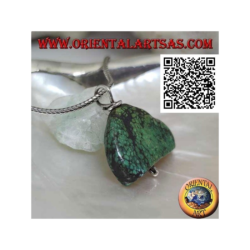 Pendentif turquoise tibétain antique avec crochet en argent