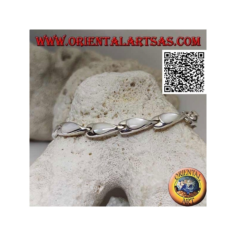 Bracelet en argent avec 11 nacre en forme de poire sur plaques d'argent
