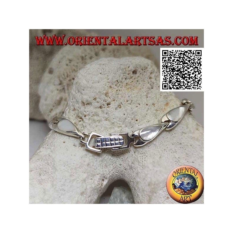 Bracelet en argent avec 11 nacre en forme de poire sur plaques d'argent