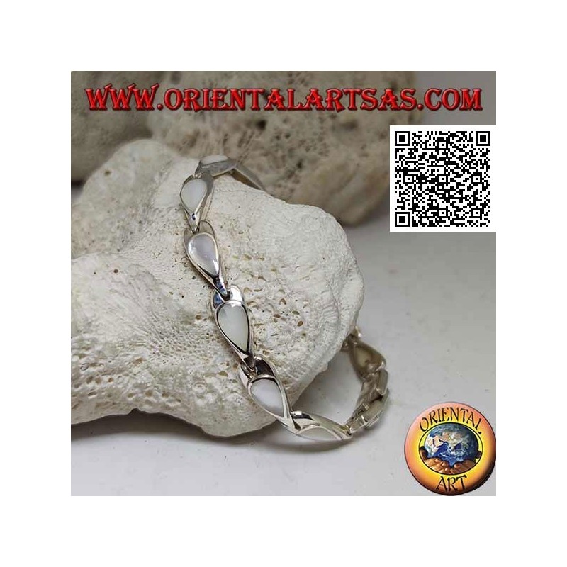 Silver bracelet with 11 pear-shaped mother of pearl on silver plates
