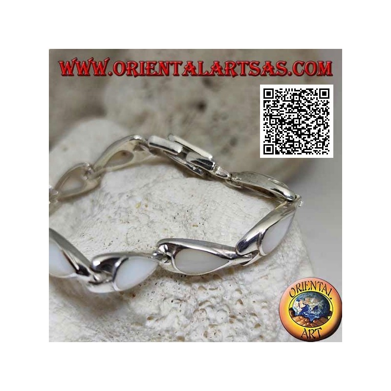 Silver bracelet with 11 pear-shaped mother of pearl on silver plates