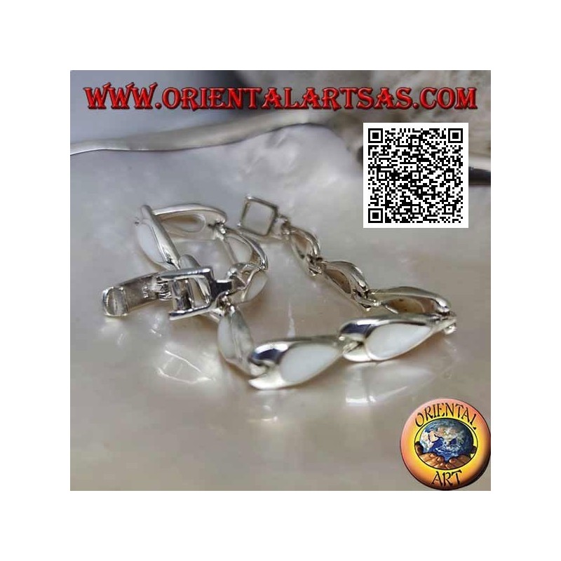 Bracelet en argent avec 11 nacre en forme de poire sur plaques d'argent