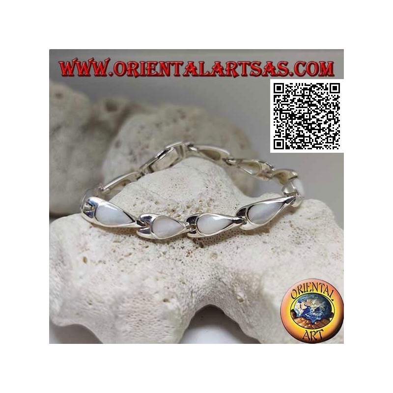 Bracciale in argento con 11 madreperla a goccia su piastrine in argento