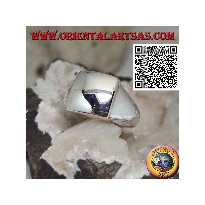 Bague en argent lisse avec carré convexe en relief 14 * 14
