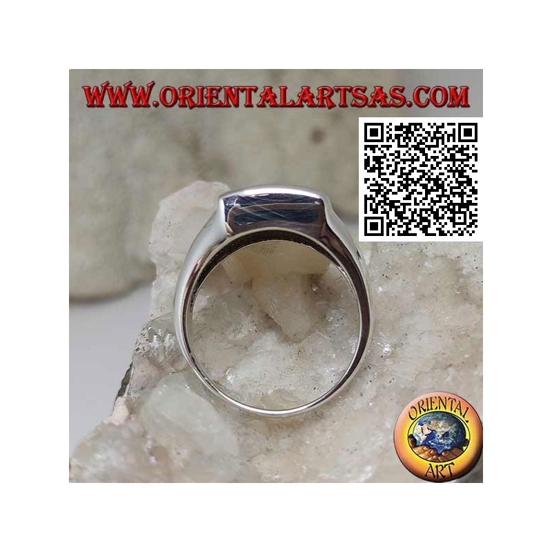 Bague en argent lisse avec carré convexe en relief 14 * 14