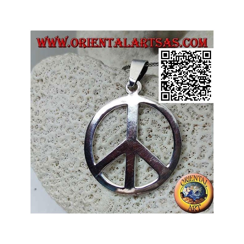 Silver pendant in the shape of a smooth peace symbol (Ø 40 mm.)