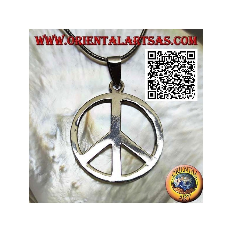 Pendentif en argent en forme de symbole de paix lisse (Ø 40 mm.)