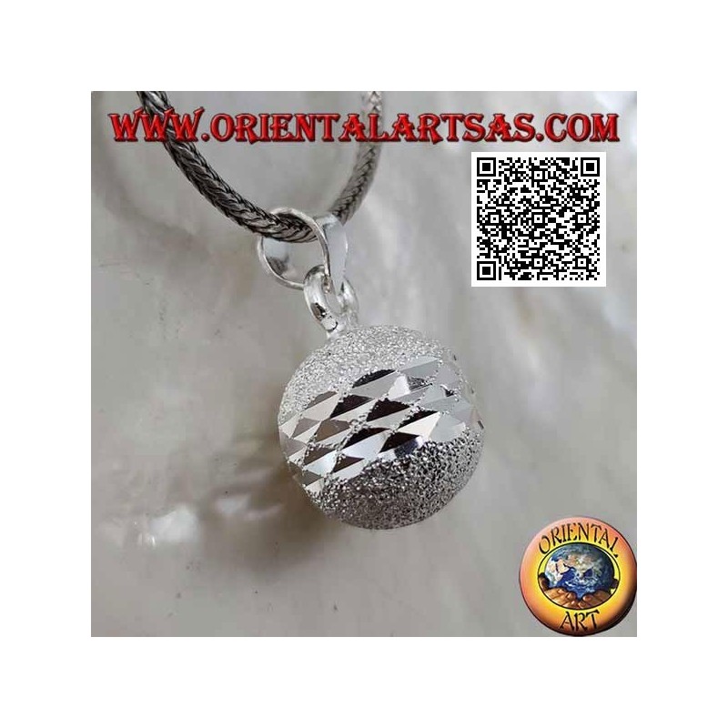 "Call of the Angels" sandblasted silver pendant cut by double diamond band (Ø 14mm.)