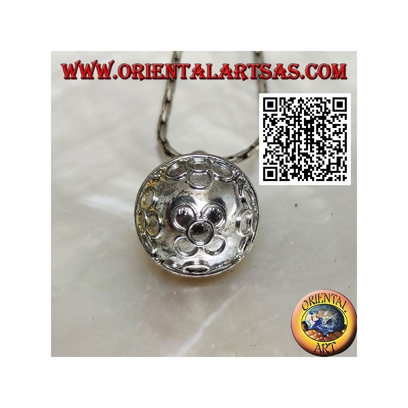 Silver pendant "Call of the Angels" with embossed flower circles (Ø 12mm.)