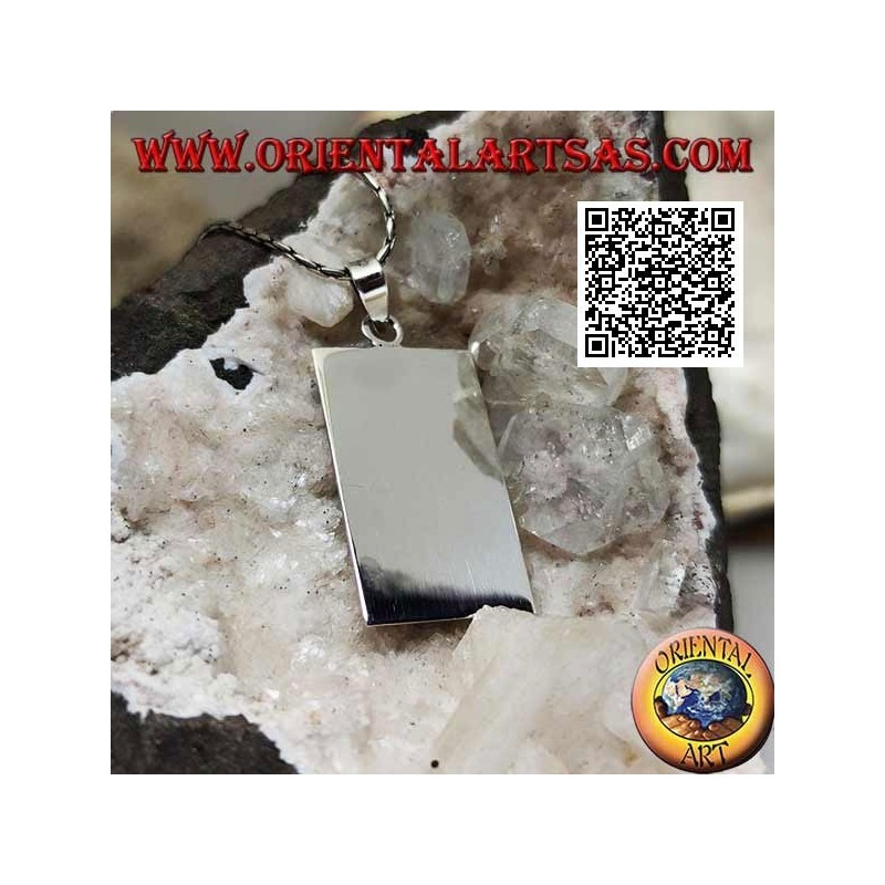 Colgante de plata con medalla rectangular lisa en ambos lados (grabado bajo pedido)