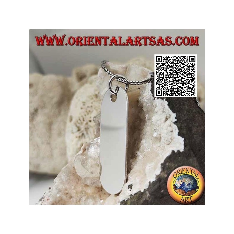 Silver pendant with smooth and satin beveled rectangular medal (engraving on request)