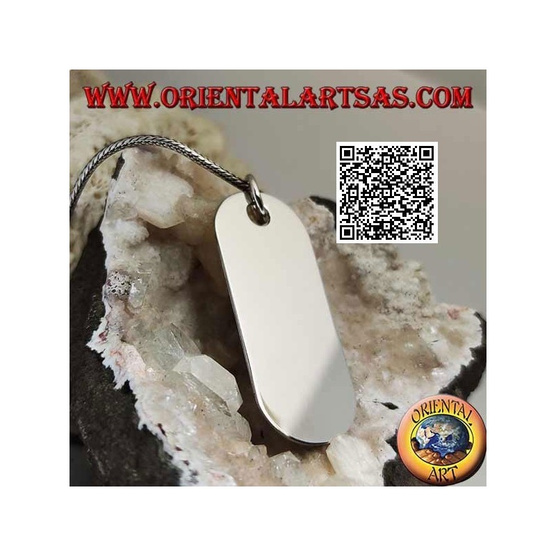 Pendentif en argent avec médaille rectangulaire biseautée lisse et satinée (gravure sur demande)