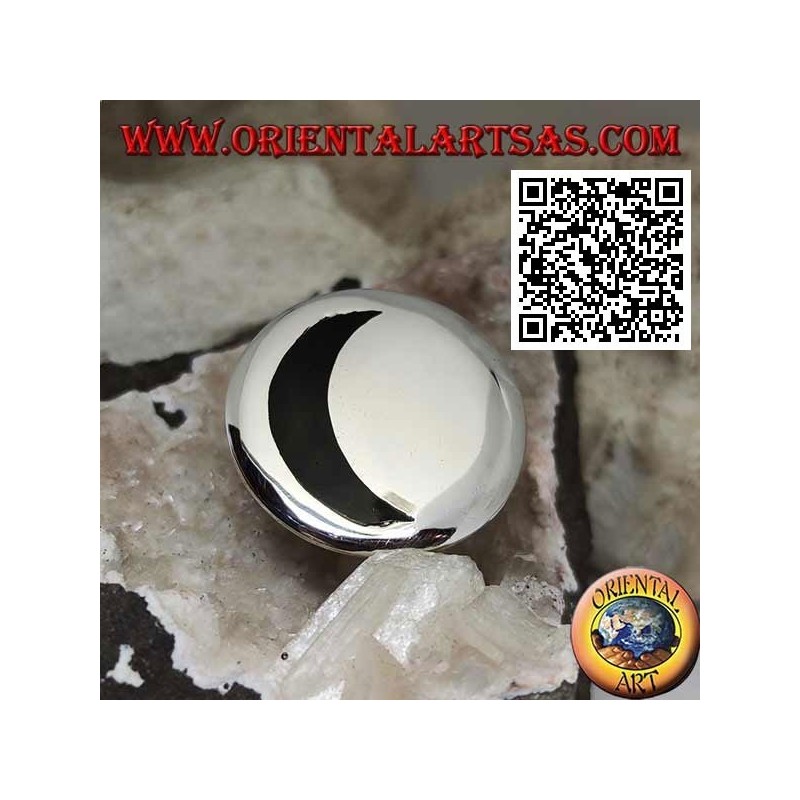 Bague en argent avec lune onyx creuse sur grande plaque ronde lisse