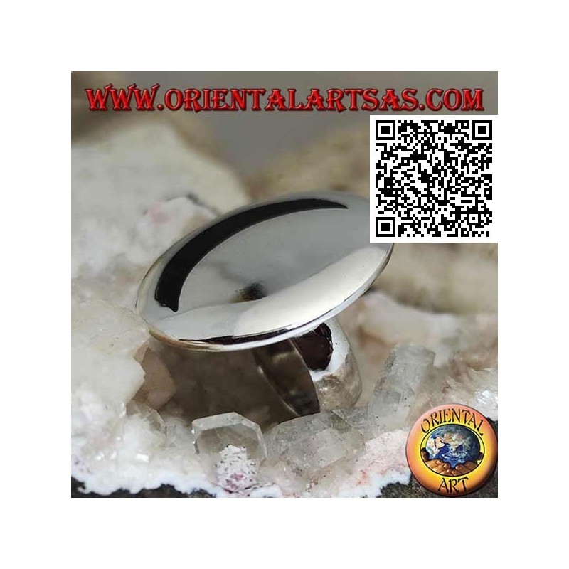 Anello in argento con luna vuota in onice su grande piastra tonda liscia