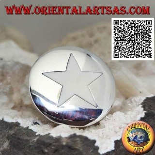 Silver ring with mother of pearl star on large smooth round plate
