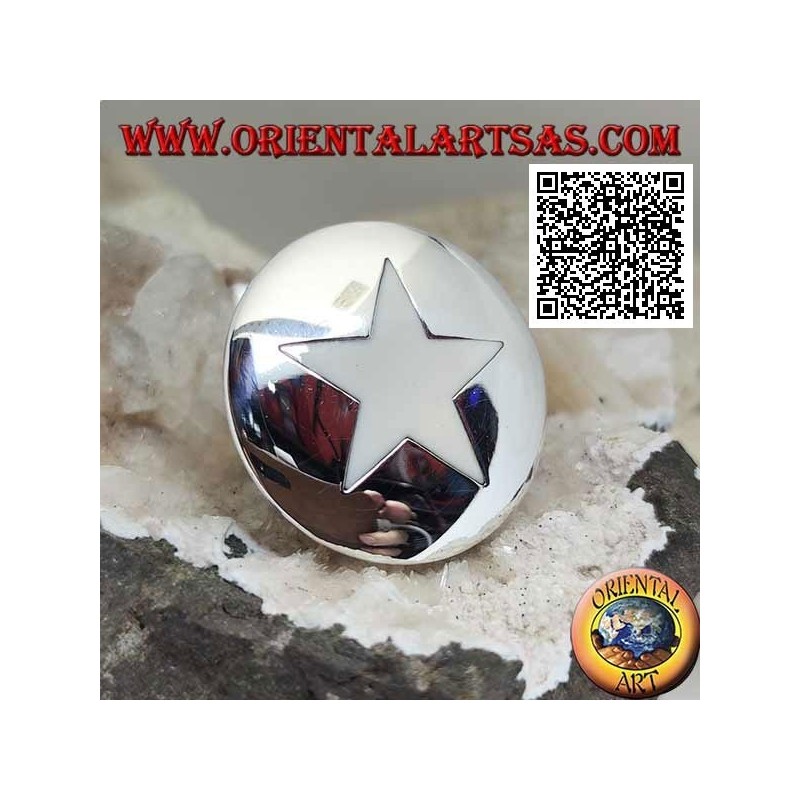 Silver ring with mother of pearl star on large smooth round plate