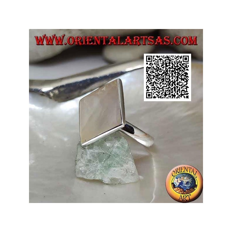 Silver ring with equilateral rhombus mother-of-pearl set with smooth edge