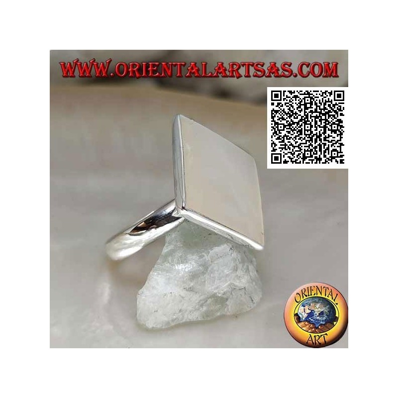 Silver ring with equilateral rhombus mother-of-pearl set with smooth edge