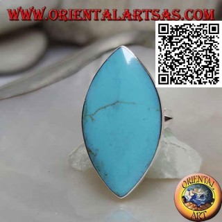 Bague en argent avec turquoise elliptique pointue avec bord lisse