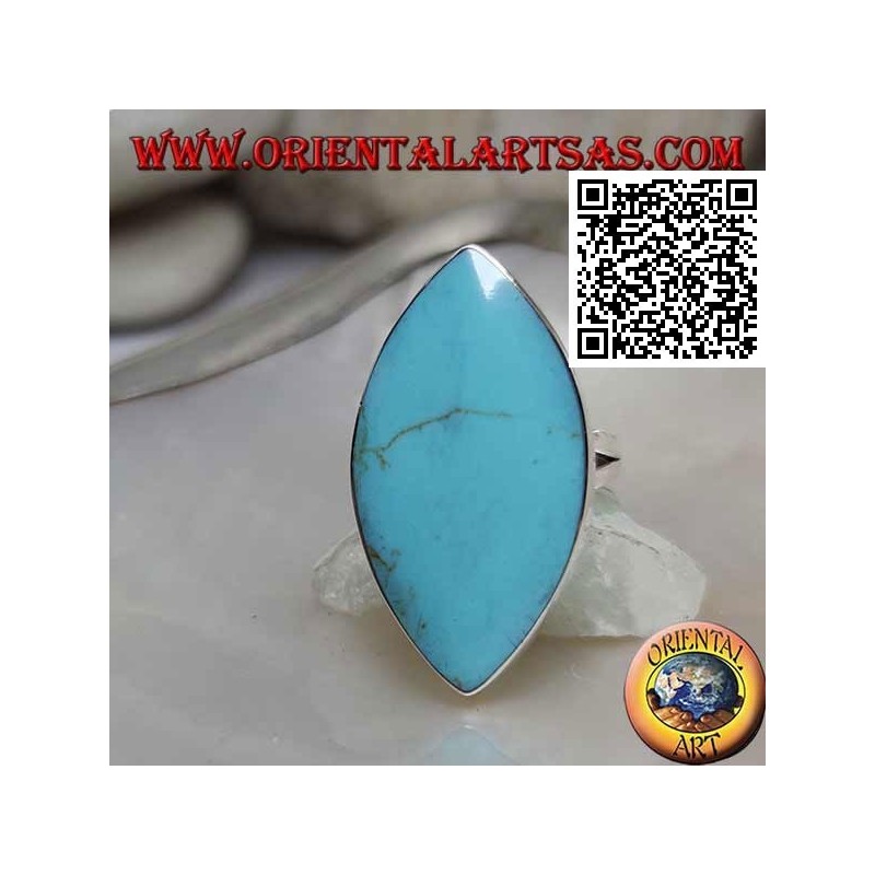Bague en argent avec turquoise elliptique pointue avec bord lisse