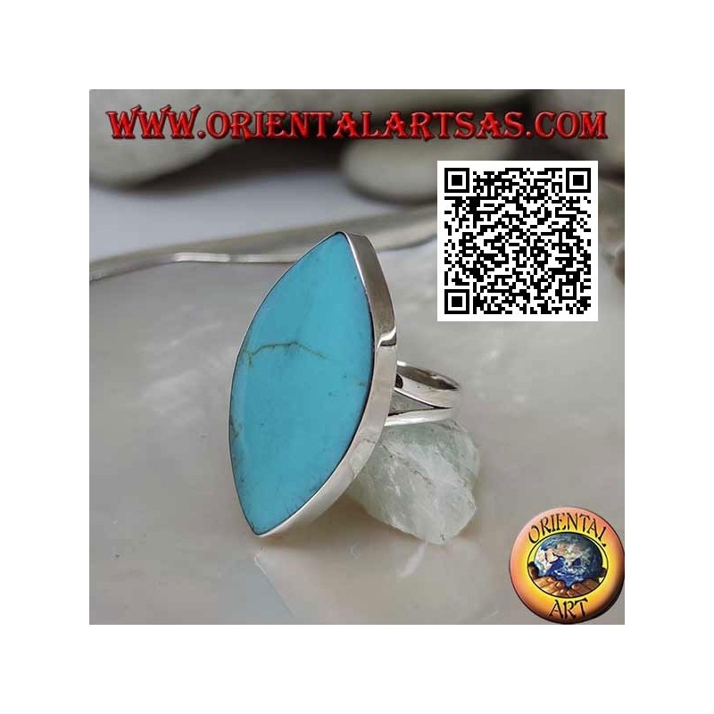 Anello in argento con turchese ellittico appuntito a filo bordo liscio