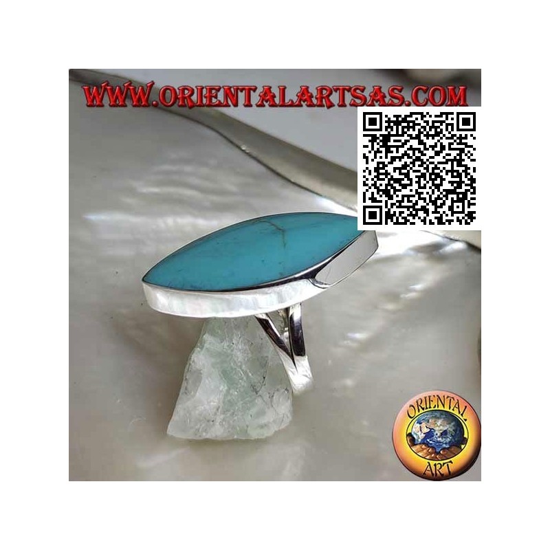 Silver ring with pointed elliptical turquoise with smooth edge